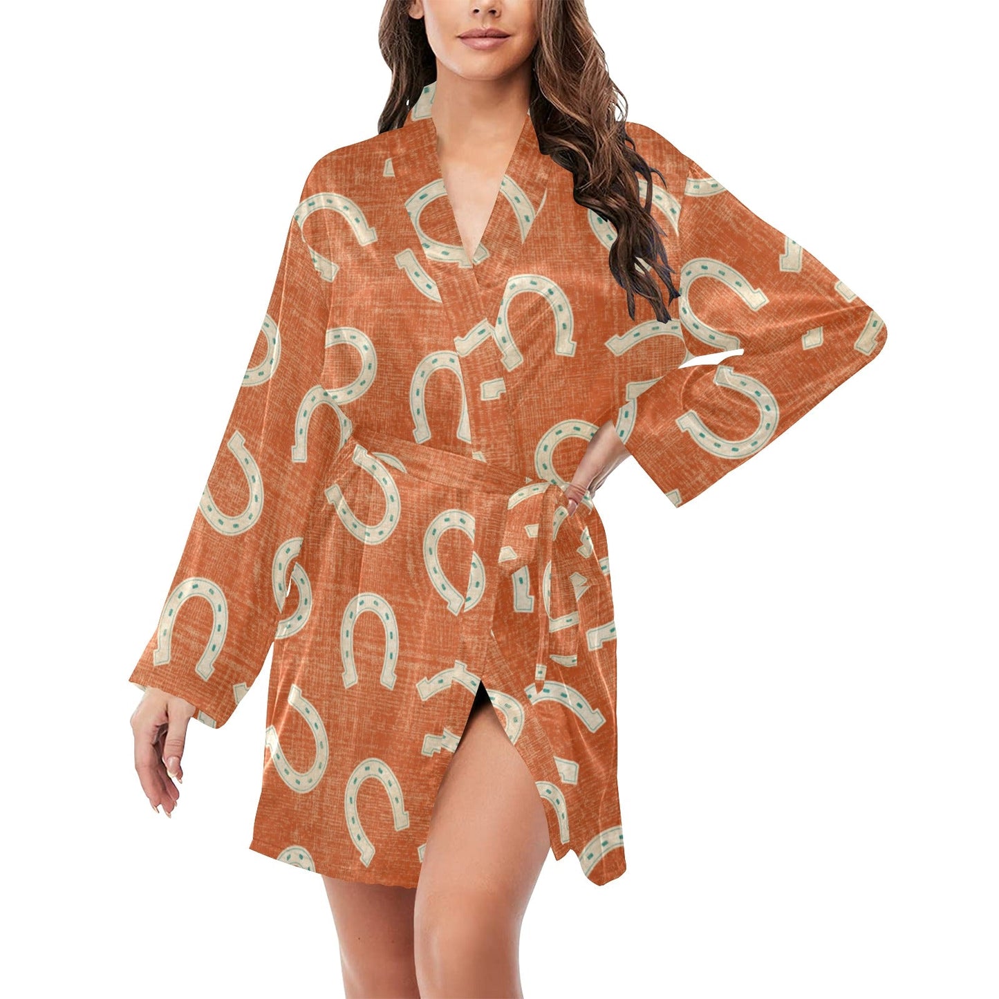 Rust Orange Women's Belted Satin Feel Dressing Lounge Robe