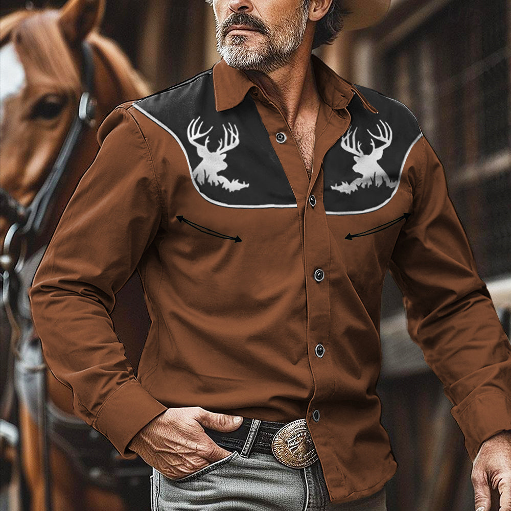 Men's Vintage Western Christmas Elk Shirt