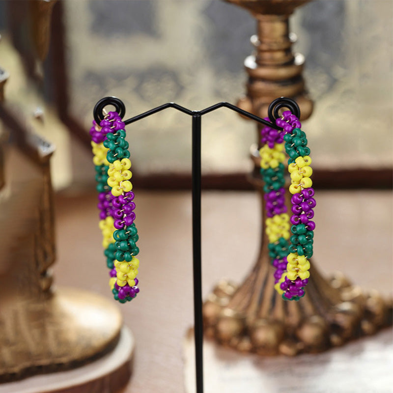 Mardi Gras Rice Bead Earrings