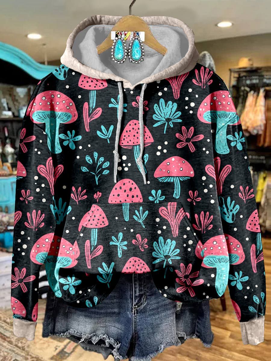 Mushroom Print Casual Hoodie Sweatshirt