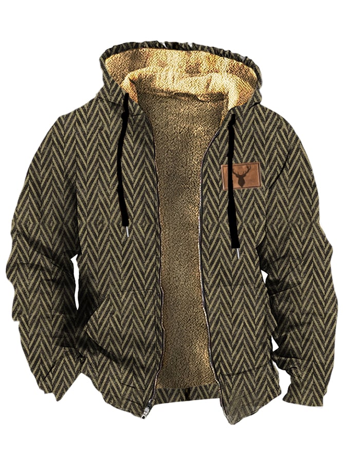 Men's Retro Casual Woolen Printed Fleece Jacket