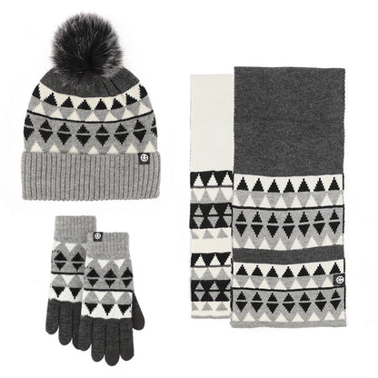 Unisex Christmas Snowflake Hat Gloves Scarf Knitted Set