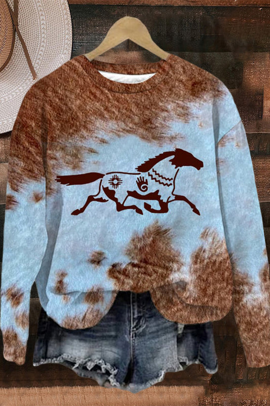 Women's Western Vintage Horse Print Sweatshirt