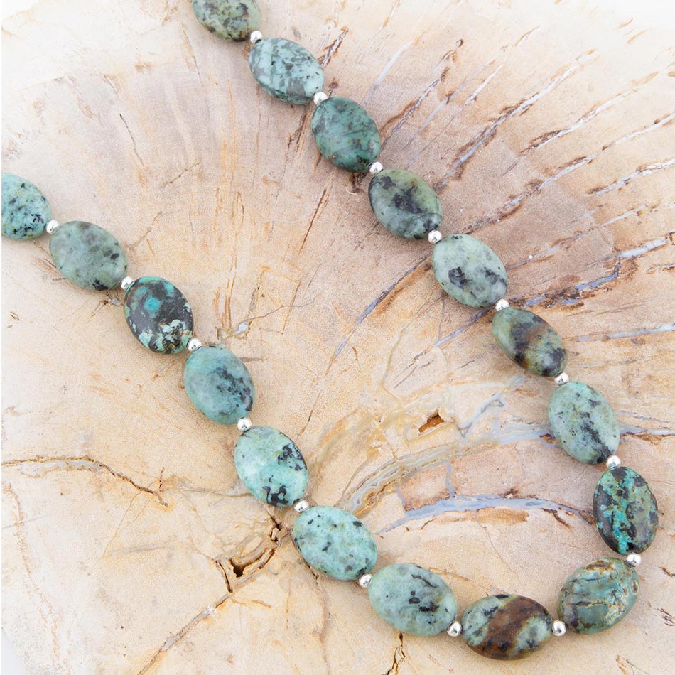 Green African Turquoise Slip On Sterling Silver Necklace