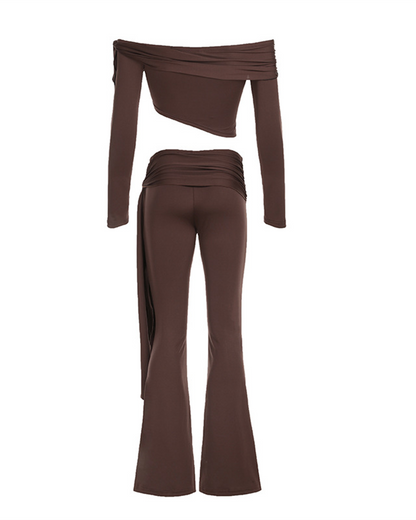 One Shoulder Long Sleeved Tied Pants Set