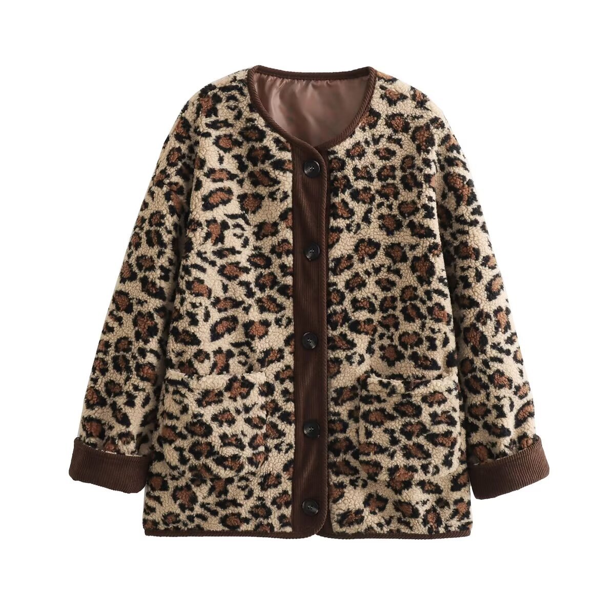 Women's Leopard Print Loose Lambswool Coat