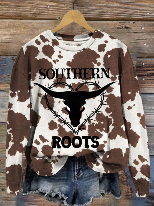 Southern Roots Brown Cow Graphic Western Comfy Sweatshirt