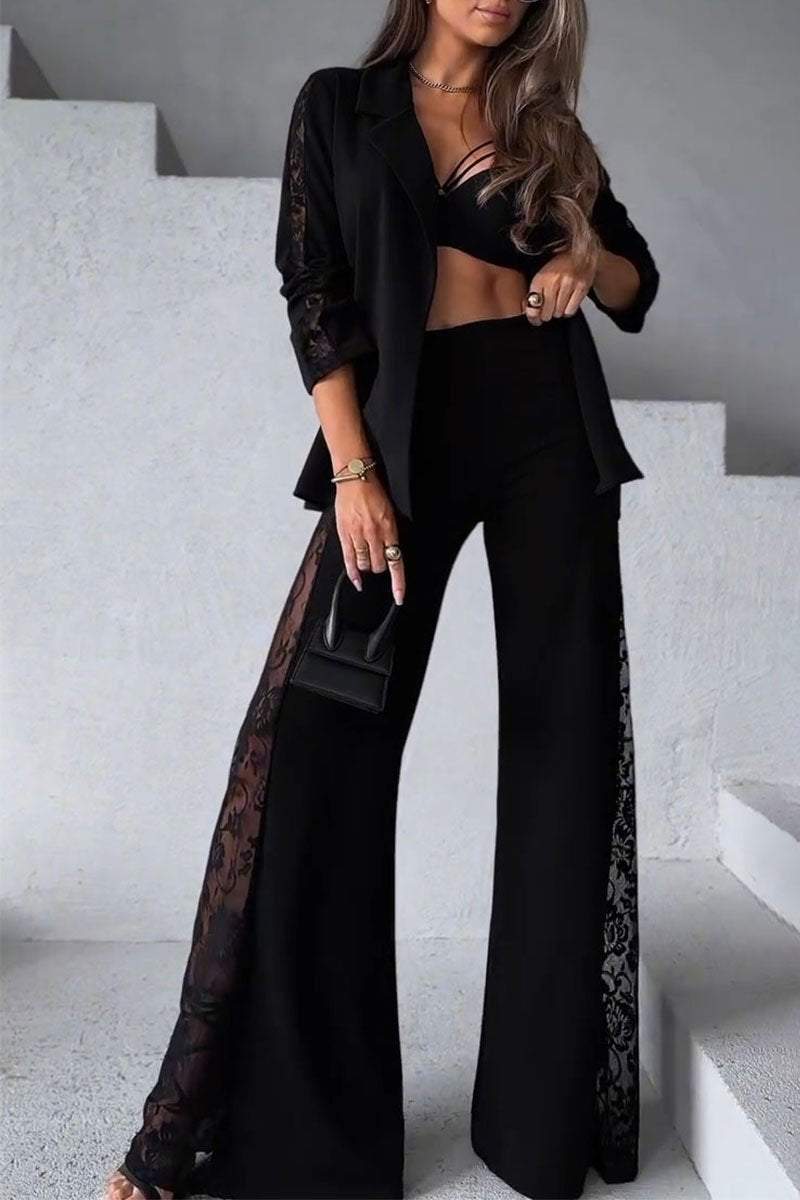 Women's Hollow Lace Top and Trousers Set