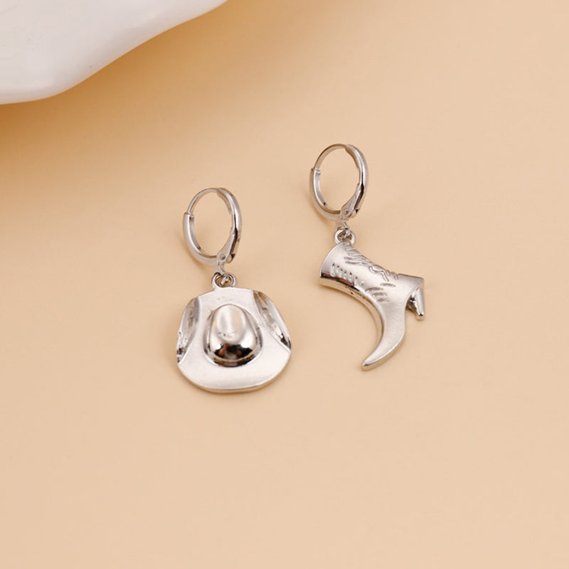 Stylish Alloy Cowboy Hat Boots Asymmetric Earrings