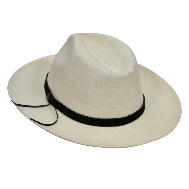 Original Panama Hat - Wide Brim Fedora - Off-White Straw - Black Leather Band - Handmade in Ecuador by Ecua-Andino - EA - HatBox Included-FREE SHIPPING