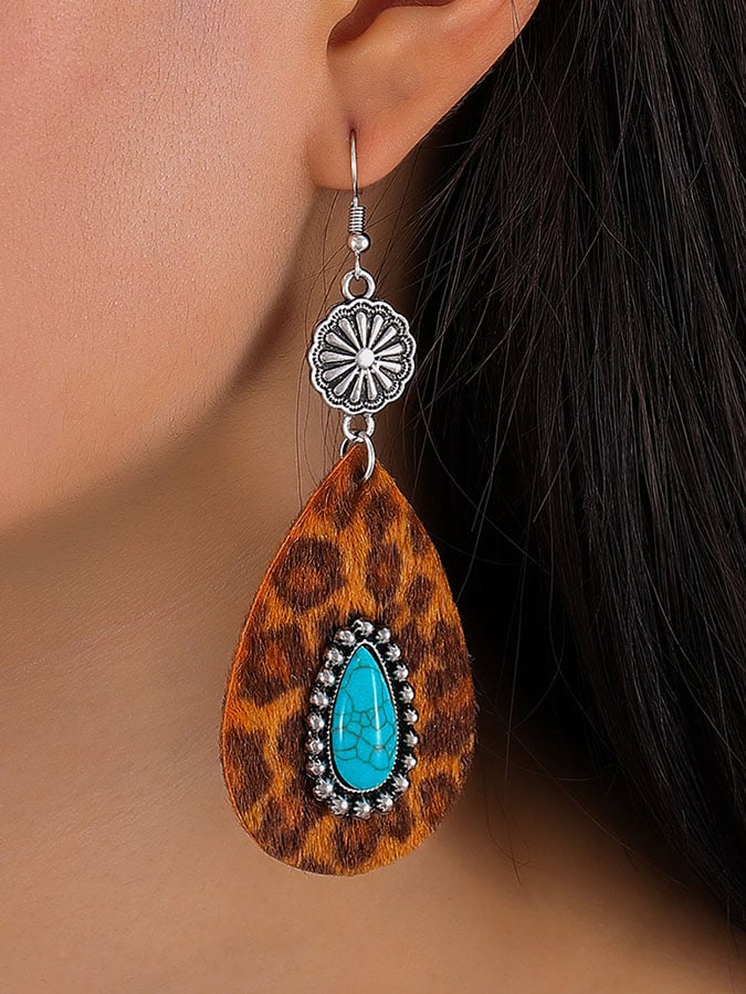 Water Drop Leopard Leather Earrings