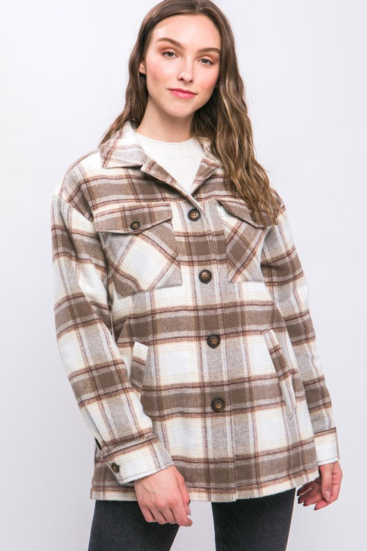 Plaid Button Up Jacket with Sherpa Lining choice of colors