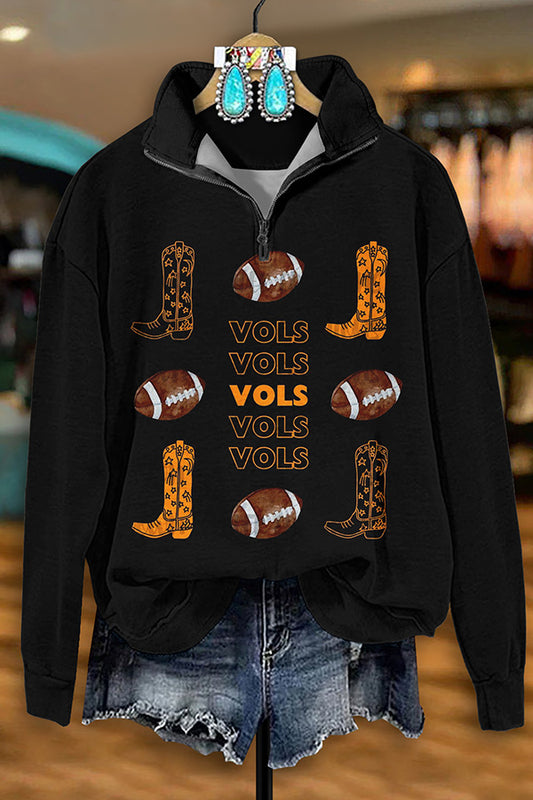 Retro Rugby Boot Print Zip-Up Sweatshirt