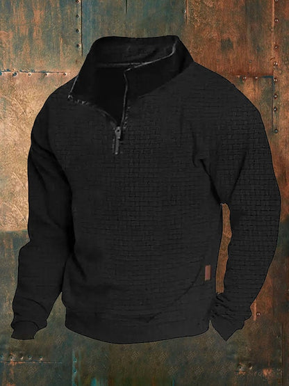 Men's Solid Color Retro Half-Zip Sweatshirt