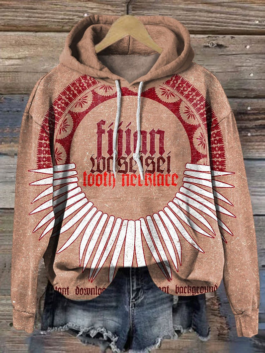 Vintage Tribal Codeword Wolf Tooth Art Casual Hoodie Sweatshirt