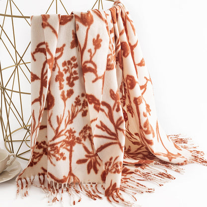 Classic Floral Print Soft Tassel Scarf