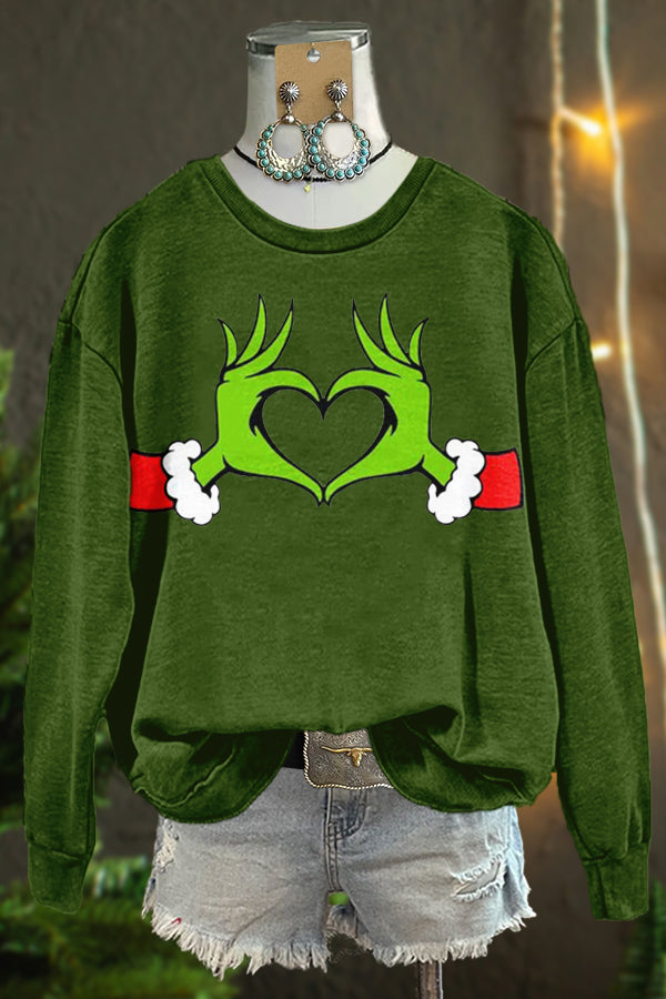 Classic Christmas Grinch Print Sweatshirt