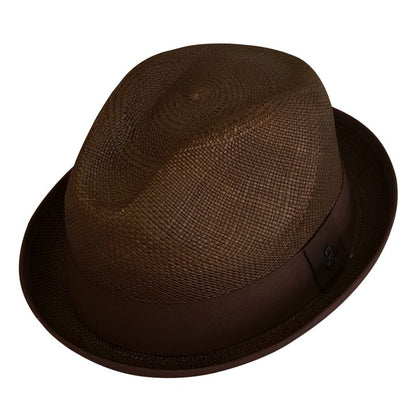 Brown Short Brim Fedora | Original Panama Hat | Toquilla Straw | Handwoven in Ecuador - EA