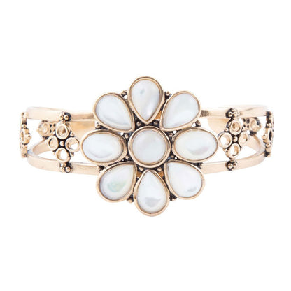 Hibiscus White Mother of Pearl and Golden Cuff Bracelet