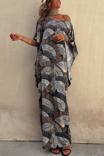 Easy To Relax Geometric Marble Print Loose Drape Maxi Dress