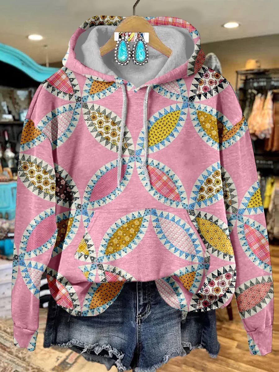 Pink Print Casual Hoodie Sweatshirt