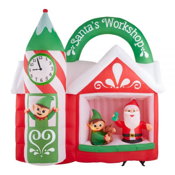 Christmas-animated inflatable santas workshop scene