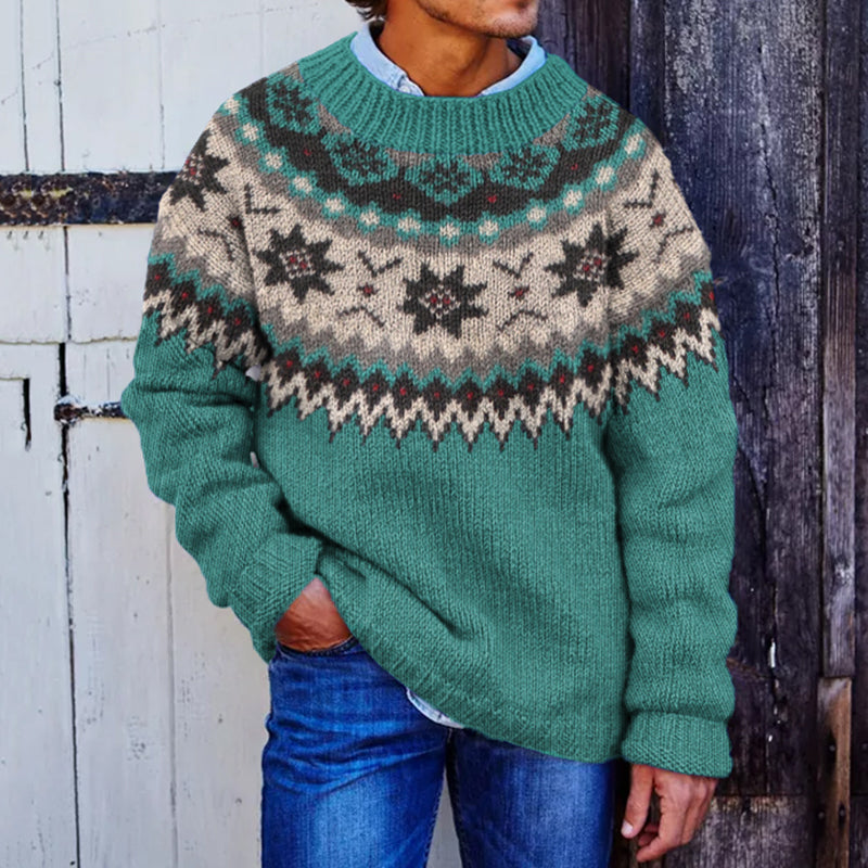 Vintage Ethnic Style Knitted Warm Crew Neck Sweater