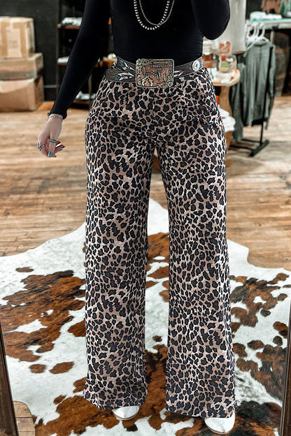 Vintage Leopard Print Wide-Leg Trousers