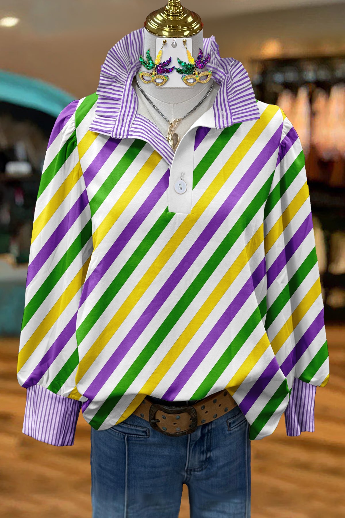 Classic Mardi Gras Stripe Print Blouse