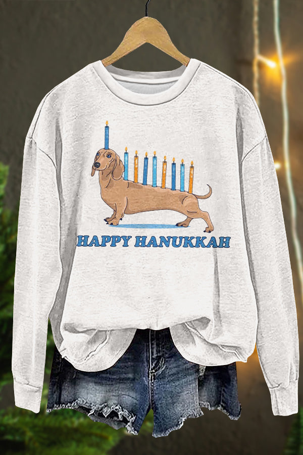 Cute Hanukkah Dachshund Print Sweatshirt