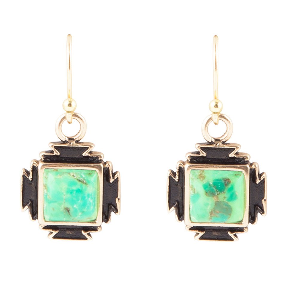 Aztec Lime Turquoise And Golden Earrings