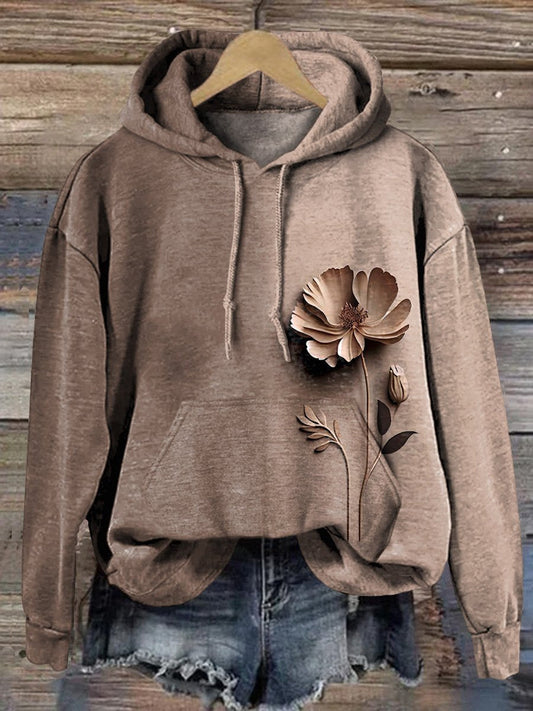 Minimalist 3D Floral Art Printed Casual Hoodie Sweatshirt