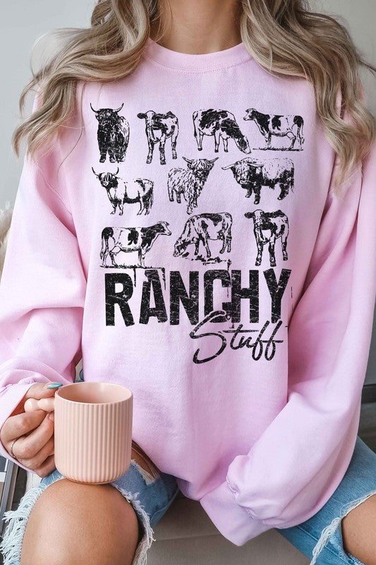 RANCHY STUFF COUNTRY FARM COW GRAPHIC SWEATSHIRT