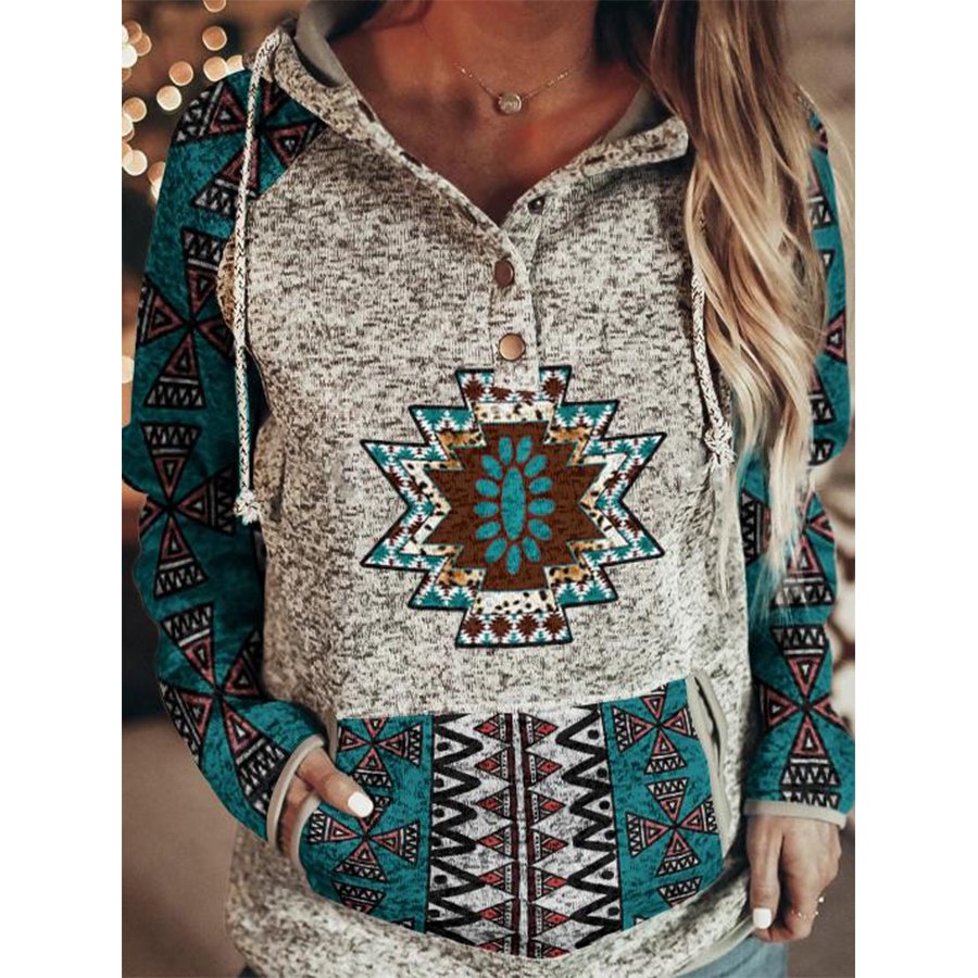 Ladies Vintage Western Hooded Print Sweatshirt