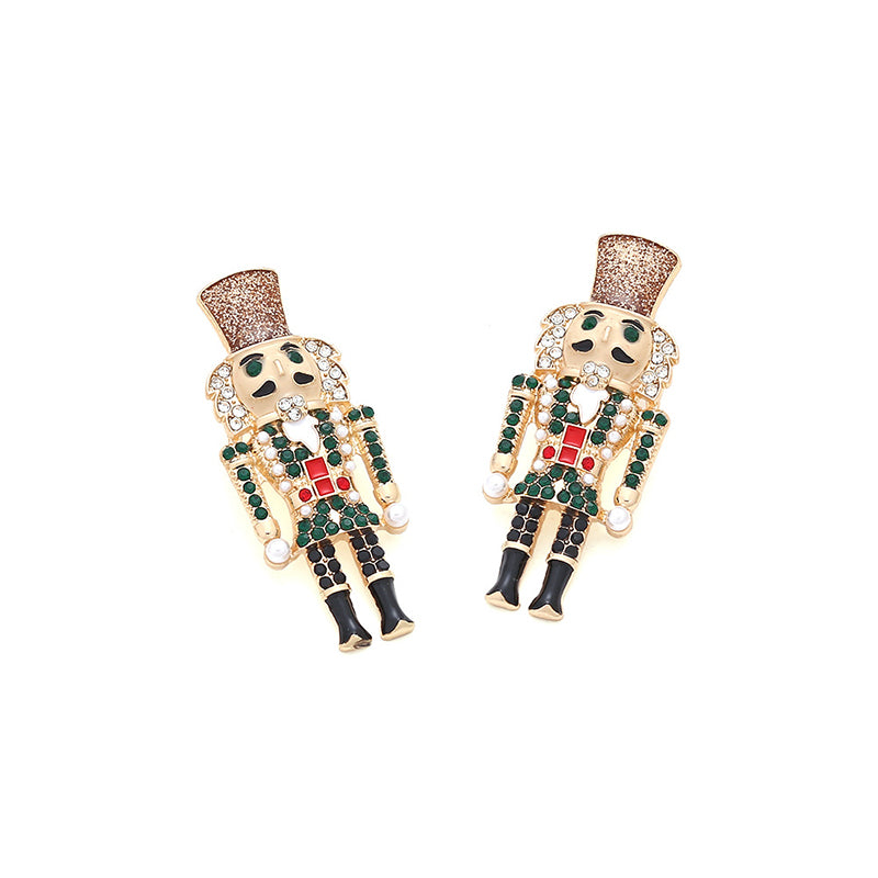 Christmas Nutcracker Soldier Rhinestone Earrings