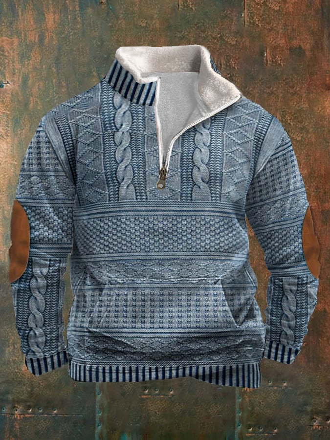 Men's Retro Knitted Printed Fleece Sweatshirt