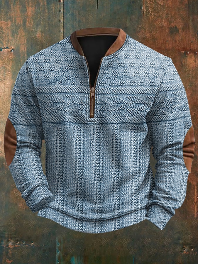 Men's Retro Braid Pattern Print Casual Pullover