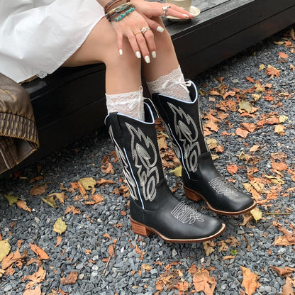 Women's Vintage Embroidered Chunky Heel High Western Boots