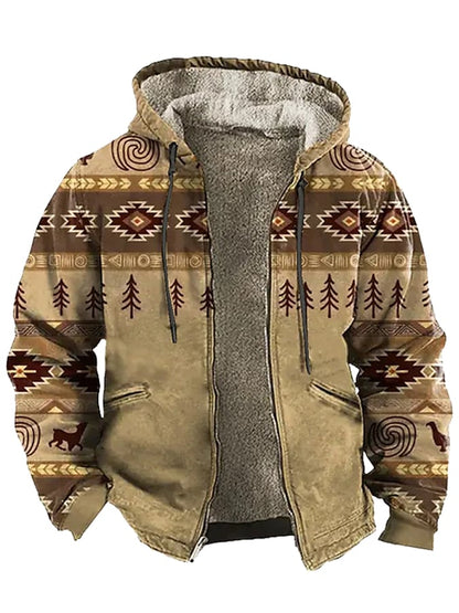 Men'S Retro Western Print Cotton Zipper Outerwear