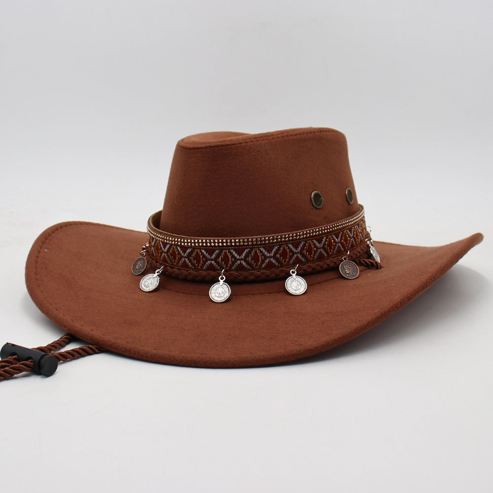 Men's Vintage Western Cowboy Hat Knight Woolen British Felt Hat