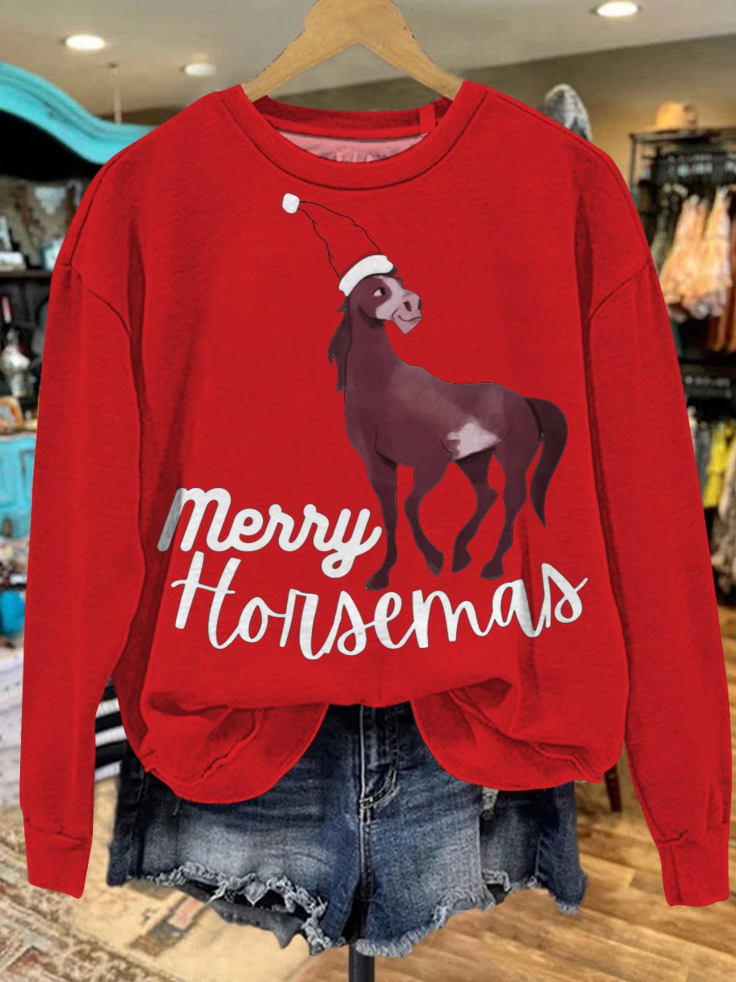 Merry Horsemas Print Casual Sweatshirt