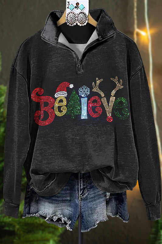 Classic Contrast Color Christmas Print Sweatshirt