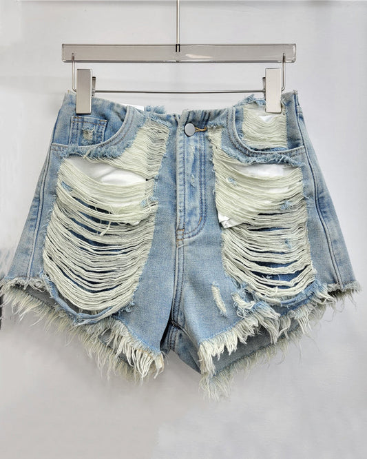 Ripped Beggar Cut-off Denim Shorts