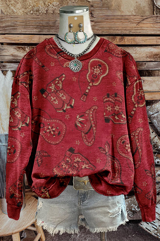 Vintage Western Boots Print Sweatshirt