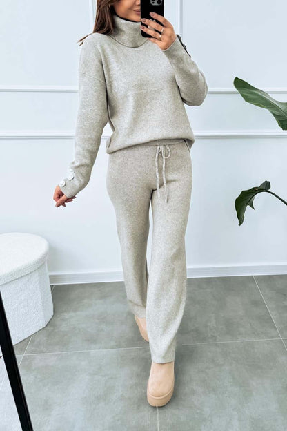 Women's casual solid color turtleneck sweater suit