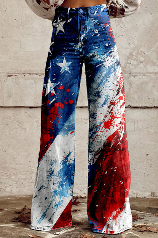 Contrast American Flag Wide Leg Pants