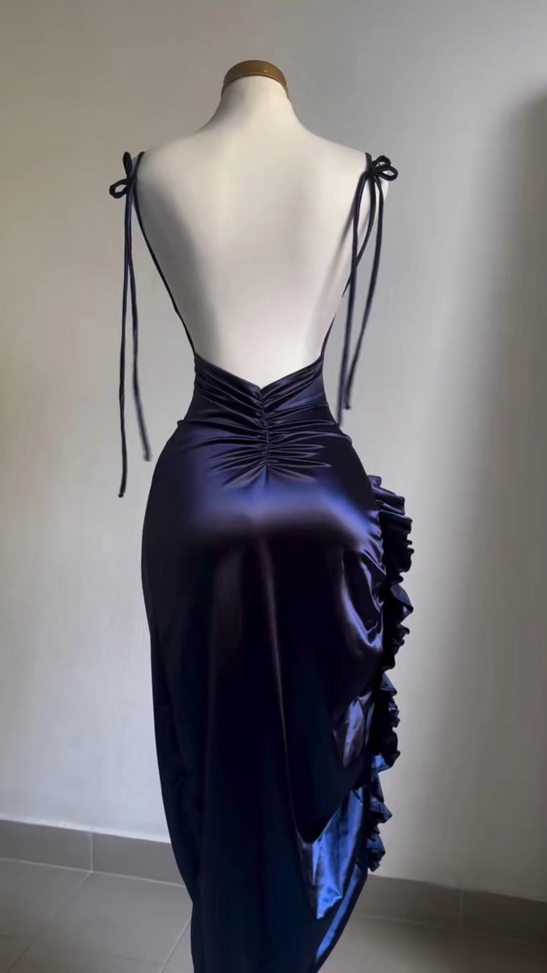 Pretty Ruffled Slit Satin Dress