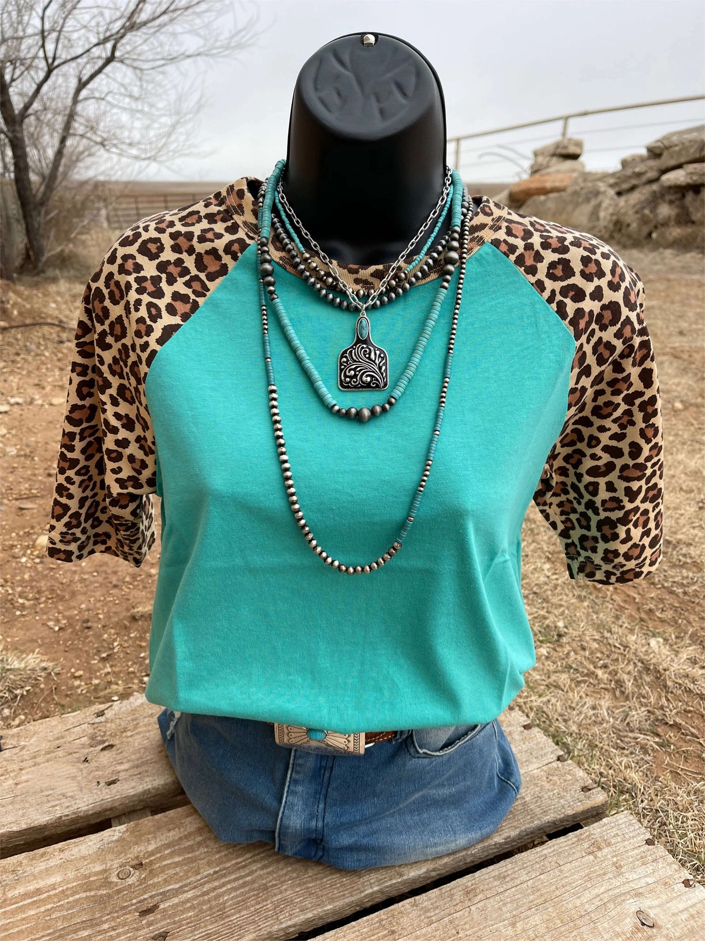 Boston Turquoise Leopard Short Sleeve Top