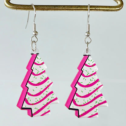 Pink Christmas Tree Chic Earrings