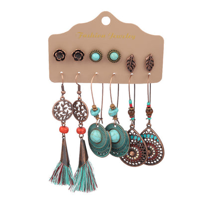 Women's Bohemian Retro Turquoise Tassel Earrings